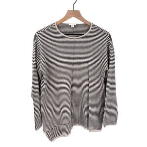 Pure Jill J. Jill Striped Cotton Cashmere Sweater Ivory Black Crew Neck Medium